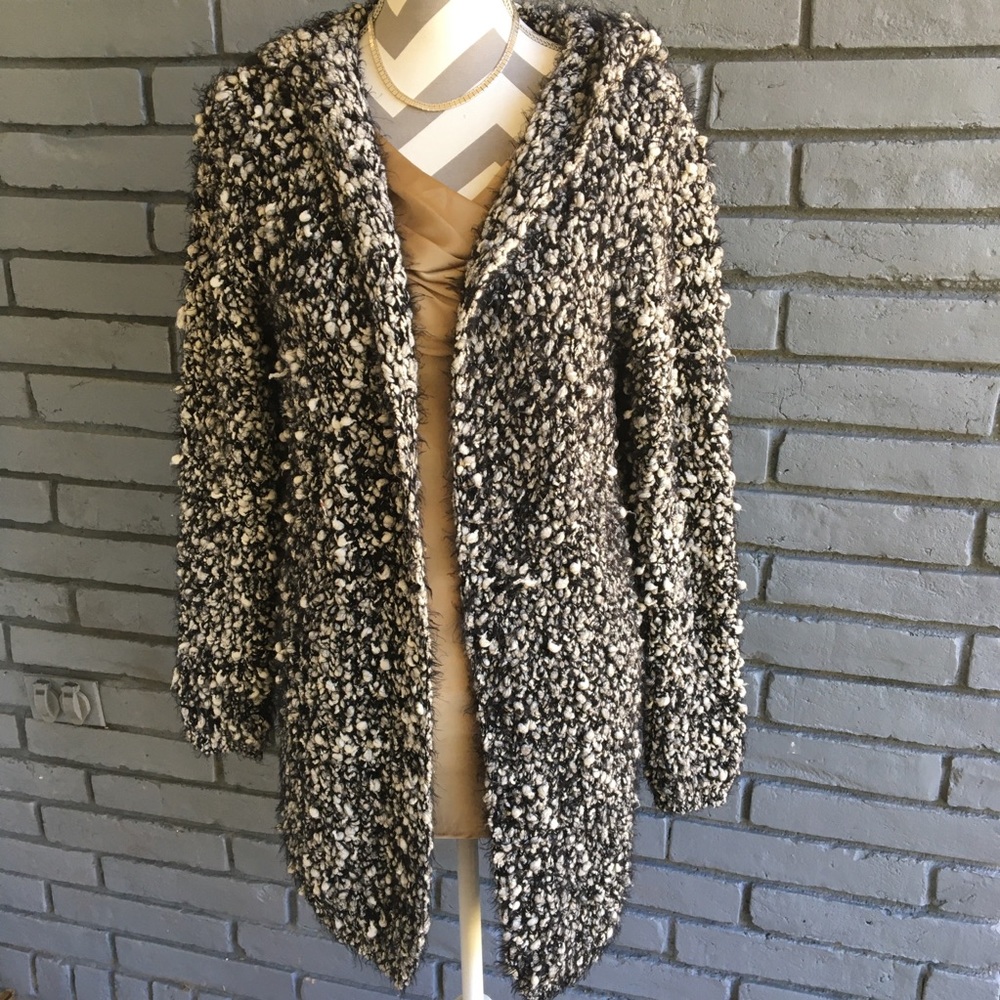 POL Long Hooded Open Cardigan w warm textured knit